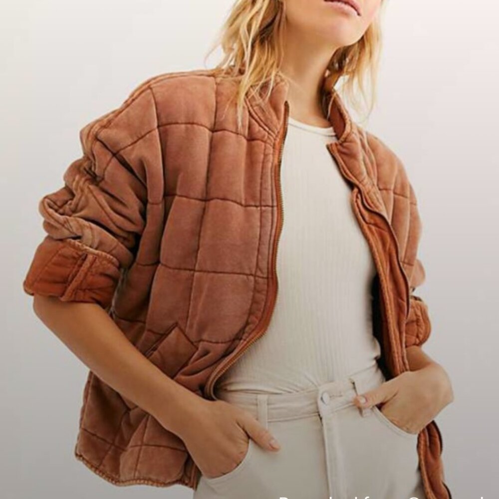 A67 Free People Dolman Quilted Knit Jacket Myrrh Burnt Orange